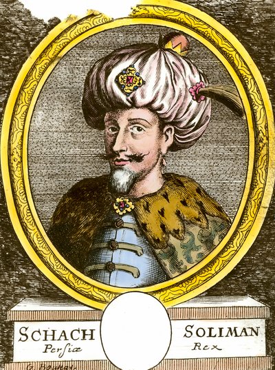 Porträtt av Soliman (Suleyman) I den magnifika (1494-1566), ottomansk gravyr från sultanen från 1700-talet. Privat samling av Anonymous Anonymous