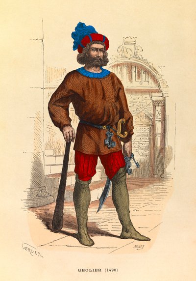 Porträtt av en geolier i Paris 1490, gravyr - privat samling av Anonymous Anonymous