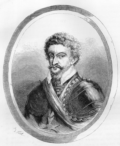 Porträtt av marskalken Charles de Gontaut, baron, sedan hertig av Biron (1562-1602) - Gravyr från 1863 i "Le Livre Rouge - Histoire De L