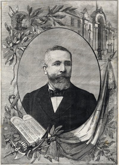 Porträtt av den nye franske presidenten Emile Loubet (1838-1929) vald den 18 februari 1899. Gravyr. I "The Little Parisien" av Anonymous Anonymous