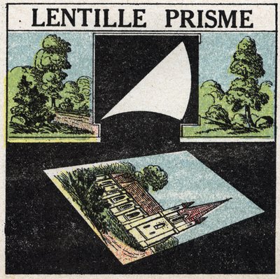 Prismor och linser: prisma lins. Anonym illustration från 1925. Privat samling. av Anonymous Anonymous