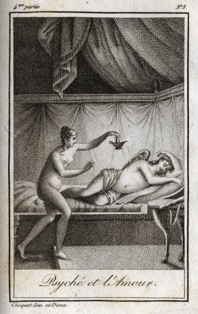 Psyche and Cupid Gravyr från 1819 i "Letters to Emilie on Mythology" av Charles Albert Demoustier (1760-1801). Privat samling. av Anonymous Anonymous