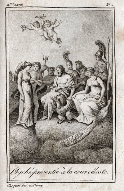 Psyche presenteras för Celestial Court. Gravyr från 1819 i "Lettres a Emilie sur la mythologie" av Charles Albert Demoustier (1760-1801). Privat samling. av Anonymous Anonymous