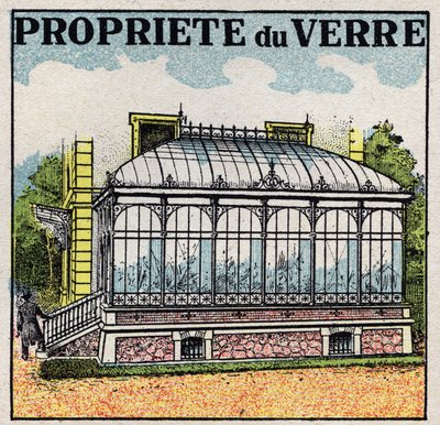 Strålning och konduktivitet: ett glasväxthus använder en av glasets egenskaper för att vara transparent för ljus värme och inte för mörk värme. Anonym illustration från 1925. Privat samling. av Anonymous Anonymous