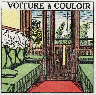 Järnvägar: korridorvagn. Anonym illustration av 1925. Privat samling. av Anonymous Anonymous