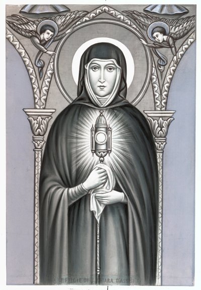 Representation av Saint Claire (Chiara) av Assisi (ca 1192-1253), grundare av den religiösa orden av Clares Pious image. Debut av 1900-talets privatsamling av Anonymous Anonymous