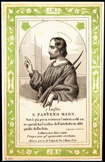 Representation av Saint Panthene av Alexandria from bild. Vykort. Början av 1900-talet. Privat samling av Anonymous Anonymous