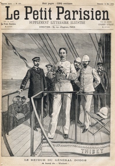 General Alfred Dodds (1842-1922) återvände från Dahomet-expeditionen ombord på Thibet. En av tidningen "Le Petit Parisien" den 14/05/1893. av Anonymous Anonymous