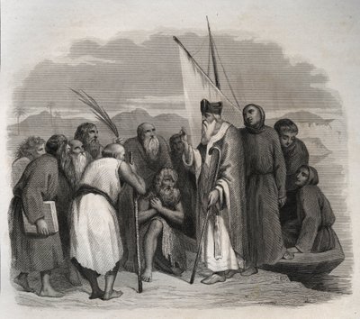 Sankt Athanasius av Alexandria (Athanasius den store) (295-373) på besök i Egyptens solitärer. Gravyr från 1846 i "" Lives of the saints"". Privat samling. av Anonymous Anonymous