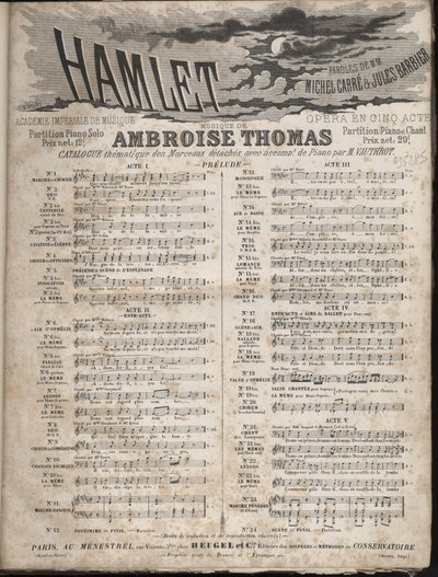 Partitur av "" HAMLET"" Opera av Ambroise Thomas i fem akter på ett libretto av Jules Barbier & Michel CarreCollection privat. av Anonymous Anonymous