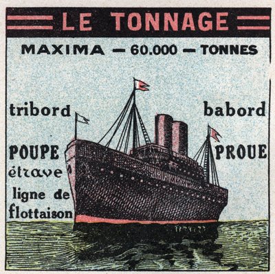 Fartyg och fartyg: tonnage. Anonym illustration av 1925. Privat samling. av Anonymous Anonymous