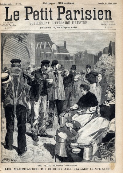 Liten parisisk industri: sopphandlare på de centrala marknaderna. Gravyr. En av tidningen "" Le petit parisien"" den 31/07/1892. Privat samling av Anonymous Anonymous