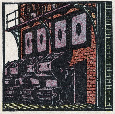Ånggeneratorer: pannbatteri. Anonym illustration från 1925. Privat samling. av Anonymous Anonymous