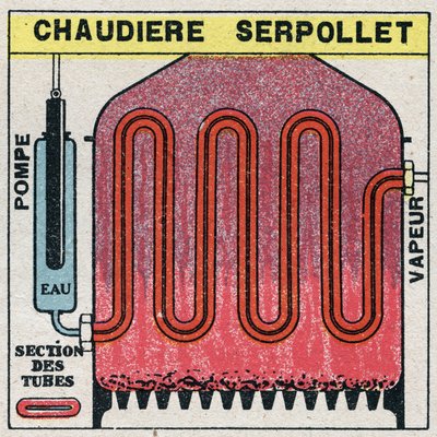 Ånggeneratorer: tvärsnitt av en pannaserpollet. Anonym illustration från 1925. Privat samling. av Anonymous Anonymous