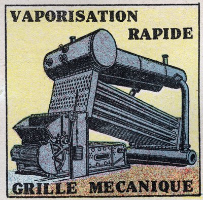 Ånggeneratorer: mekaniskt galler som tillåter automatisk laddning av en panna. Anonym illustration från 1925. Privat samling. av Anonymous Anonymous