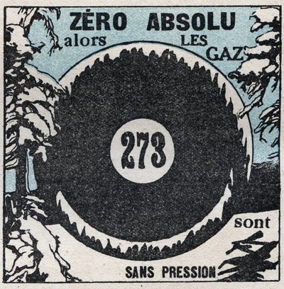 Temperatur och expansion: absolut noll (-273 grader Celsius). Anonym illustration från 1925. Privat samling. av Anonymous Anonymous