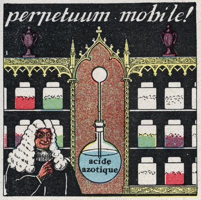 Temperatur och expansion: det "mobila perpetuumet", den första termometern som användes av apotekare på 1500-talet. Anonym illustration från 1925. Privat samling. av Anonymous Anonymous