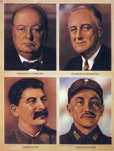 De allierade ledarna under andra världskriget - Winston Churchill, Franklin Delano Roosevelt, Joseph Stalin och Chiang Kai Shek - 1943 av Anonymous Anonymous