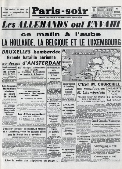 Slaget om Belgien eller Belgiens kampanj - 18 dagar lång kampanj - invasion av Belgien av tyska trupper under andra världskriget - PARIS EVIOR av 1940-05-11 - TYSKARNA INVASERAR HOLLAND - BELGIEN OCH LUXEMBURG - av Anonymous Anonymous