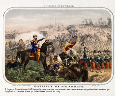 Slaget vid Solferino (24 juni 1859) - Anonym - 1859 - Färglitografi - 40,1x28,1 - Privat samling av Anonymous Anonymous