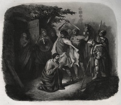 Dekollationen av Saint Julian (Martyrskap). Gravyr från 1846 i "" Lives of the saints"". Privat samling. av Anonymous Anonymous