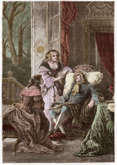 Hertigen Francois de La Rochefoucauld (1613-1680), markisinnan Madame de Sevigne (1626-1696) och grevinnan de La Fayette (1634-1693), franska författare - Gravyr av Hildebrand efter P. Philippoteaux - (hertig Francois de La Rochefoucauld (1613-1680), Marc av Anonymous Anonymous