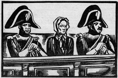 Fallet Henriette Cornier, representerat i montern i hennes rättegång för mordet på ett spädbarn, nära hennes arbetsgivare i november 1825. Illustration hämtad från "" Le petit journal illustrious"" 1931 av Anonymous Anonymous