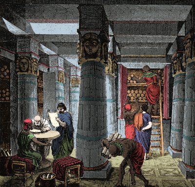 The Library of Alexandria - Vy över interiören av biblioteket i Alexandria i Egypten. av Anonymous Anonymous