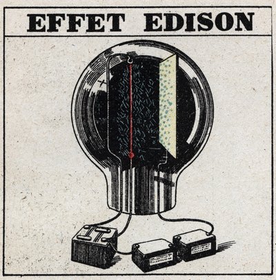 T.S.F.: Edison-effekten i en elektrisk glödlampa används för att upptäcka TSF-signaler. Anonym illustration från 1925. Privat samling. av Anonymous Anonymous