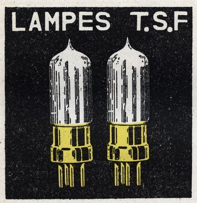 T.S.F.: lampor T.S.F. Anonym illustration av 1925. Privat samling. av Anonymous Anonymous