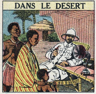 T.S.F. används i öknen i Afrika. Anonym illustration från 1925. Privat samling. av Anonymous Anonymous