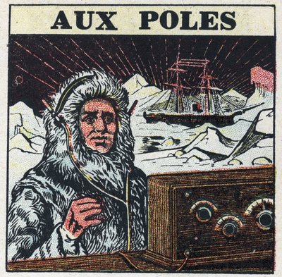 T.S.F. används i stolparna. Anonym illustration från 1925. Privat samling. av Anonymous Anonymous