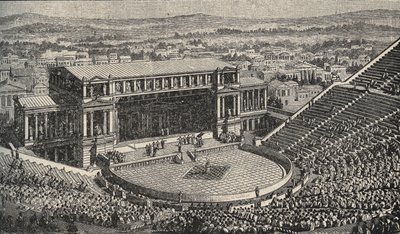 Dionysos teater, Akropolis, Aten, Grekland - Återuppförande av 1890 av Dionysos teater - i Aten, antikens Grekland. - gravyr 1890 av Anonymous Anonymous