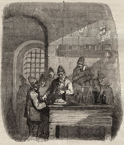 Matsalen i Brestfängelset på 1800-talet. Gravyr i "Fångarnas historia från deras skapelse till idag" (1877) av Pierre Zaccone (1817-1895) (Colonia Penale - Straffkoloni). Privat samling. av Anonymous Anonymous