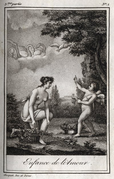 Kärlekens barndom. Gravyr från 1819 i "Lettres a Emilie sur la mythologie" av Charles Albert Demoustier (1760-1801). Privat samling. av Anonymous Anonymous