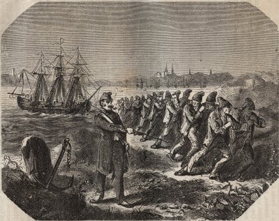 Cordellen (verk av stor trötthet) vid bagne de Rochefort på 1800-talet. Gravyr i "Historia om fängelserna från deras tillkomst till våra dagar" (1877) av Pierre Zaccone (1817-1895) (Colonia Penale - Straffkoloni) av Anonymous Anonymous