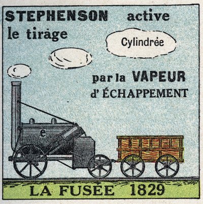 Loket: raketen som uppfanns av George Stephenson (1781-1848) 1829. Anonym illustration från 1925. Privat samling. av Anonymous Anonymous