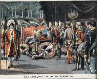 Den portugisiska kungen Karl I:s (1863-1908) obseques dog mördad den 1 februari 1908. Gravyr från tidningen "" Le Peute Parisien"", 1908-02-23. Privat samling. av Anonymous Anonymous