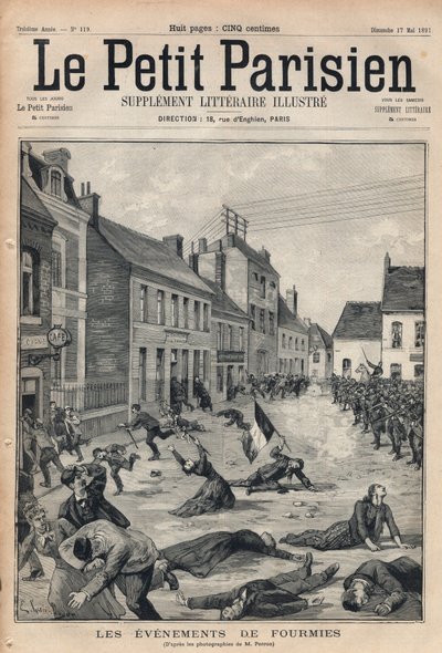 Infanteriets skjutning av Fourmies i Nord Pas de Calais på grevistarbetare (1 maj av Anonymous Anonymous