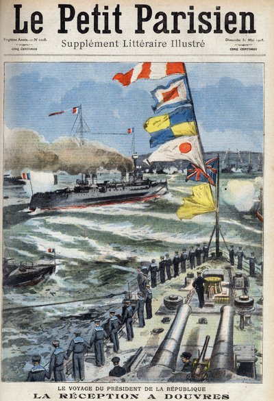Resan för Frankrikes president Armand Fallieres (1841-1931): mottagandet i Dover, England. En av tidningen "" Le petit parisien"" den 31/05/1908. Privat samling. av Anonymous Anonymous