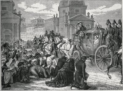 Påven Pius VII:s (Pio) triumferande inträde (1742-1823) i Rom (Rom) den 24 maj 1814. Gravyr från 1800-talet. Privat samling. av Anonymous Anonymous