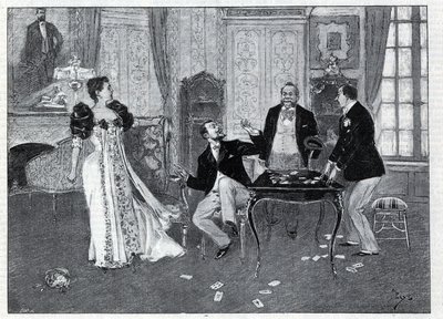 Teaterrepresentation: "" The Systeme Ribadier"", vaudeville av Georges Feydeau (1862-1921) och Maurice Hennequin (1863-1926) på Theatre du Palais-Royal i Paris. Gravyr i "Le monde illustree" från 1892. Privat samling. av Anonymous Anonymous