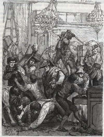 Stöld av möbelvakten (nuvarande Hotel de la Marine, Place de la Concorde) - Stöld i veckan från 11 till 17 september 1792 av ett band på uppdrag av Paul Miette, från en del av Diamonds, på hotel du Garde-Meuble de la Couronne, Paris, där t av Anonymous Anonymous