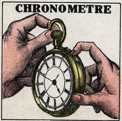 Tid: en kronometer. Anonym illustration av 1925. Privat samling. av Anonymous Anonymous