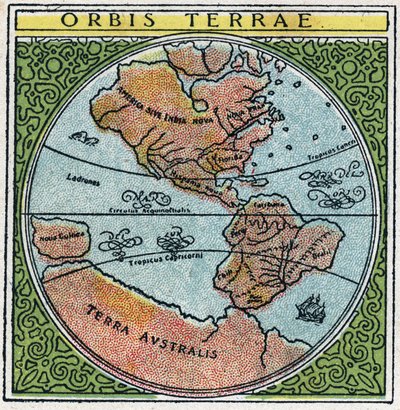 Tid: orbis terrae. Jordklotet med Ecuador och tropikerna. Anonym illustration från 1925. Privat samling. av Anonymous Anonymous