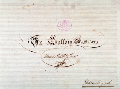 Titelsidan för den första upplagan av musiken av Un ballo in maschera, opera av Giuseppe Verdi av Anonymous Anonymous