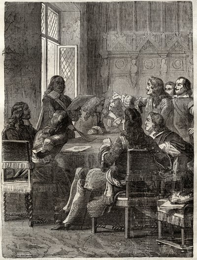 Ryswickfördraget (Ryswickfördraget, 30 oktober 1697) (slutet på Augsburgförbundets krig mellan Ludvig XIV och Stora alliansen). Gravyr av 1800-talet. Privat samling. av Anonymous Anonymous