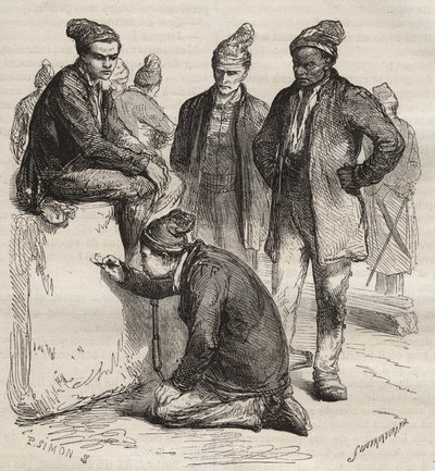 Typer av gallerier från Brest Bagne på 1800-talet. Gravyr i "Fångarnas historia från deras skapelse till idag" (1877) av Pierre Zaccone (1817-1895) (Colonia Penale - Straffkoloni). Privat samling. av Anonymous Anonymous