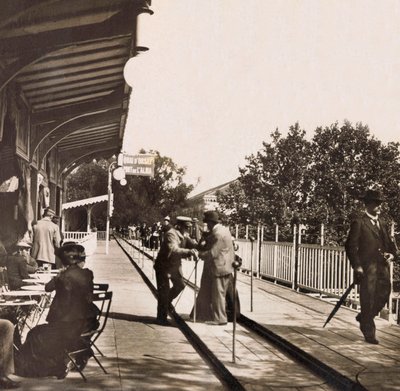 Universal Exposition of 1900 - Exposition Universelle de 1900 i Paris: Den rullande trottoaren - privat samling av Anonymous Anonymous
