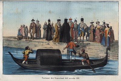 Venetianska dräkter från 1500-talet - gravyr från "" Seder och bruk för alla folk i universum. Det vill säga historien om regeringen, om lagarna, om milisen, om religionen för alla nationer från de mest avlägsna tiderna till våra dagar "1856 av Anonymous Anonymous